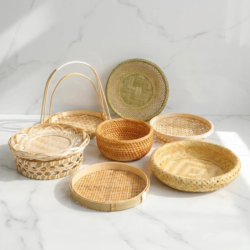 Bambuura Handwoven Tea Tray & Pastry Basket