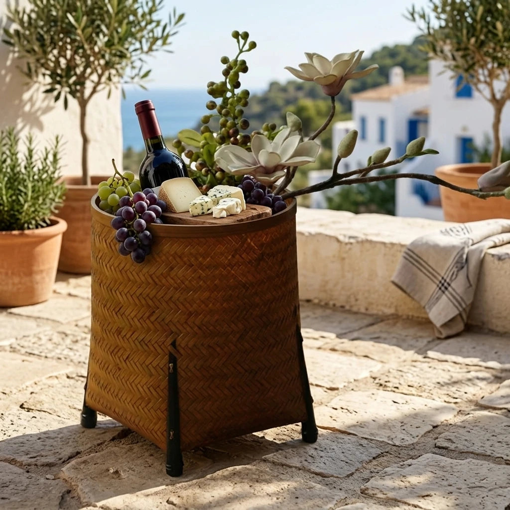 Carrying Basket with Wine and Cheese