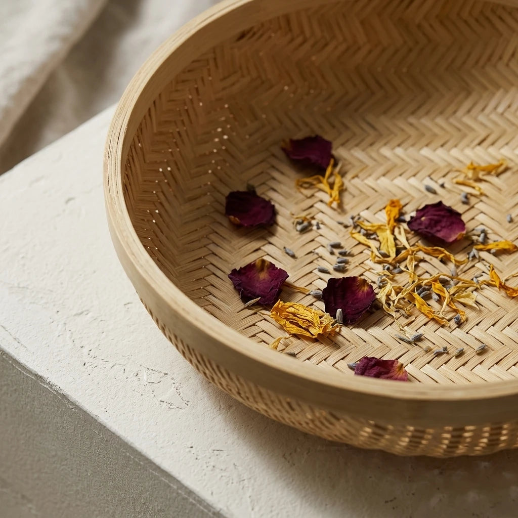 Close Up Bamboo Rim with Rose Petals