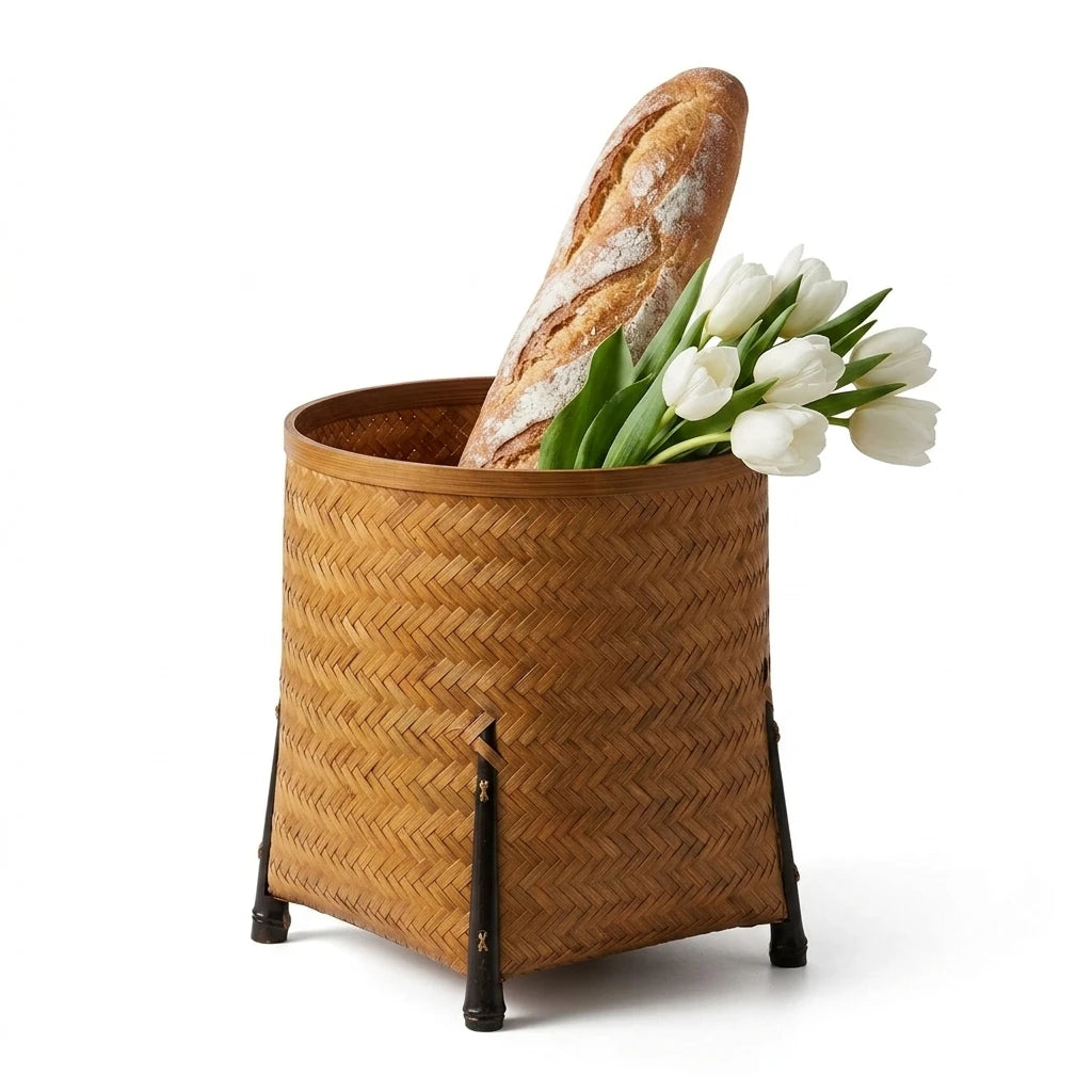 Carrying Basket with Baguette and Tulips