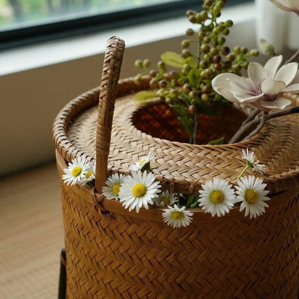 Carrying Basket with Daisies Close Up